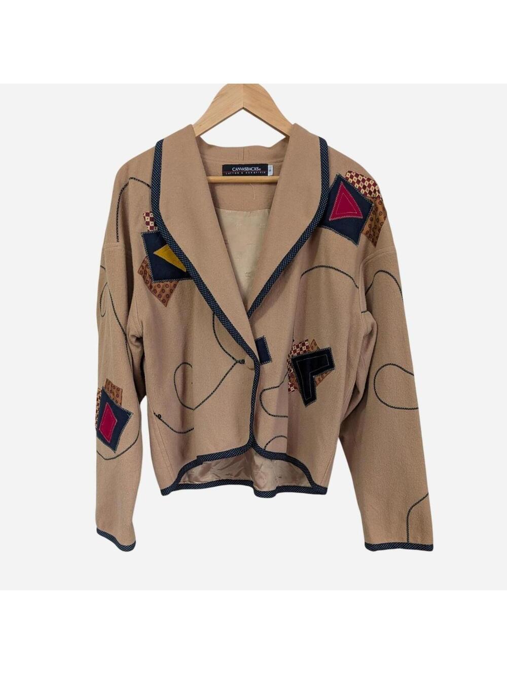 1990s Canvasbacks Lutton & Horsfield Camel Wool Crazy Patchwork Jacket Size S